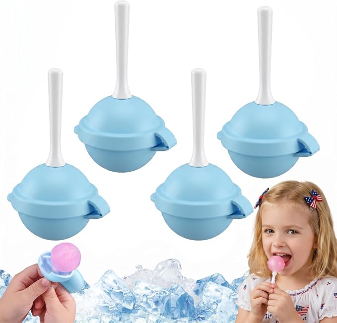 4PCS Reusable Silicone Lollipop Ice Cream Mold, Homemade Popsicle Molds, DIY Creative Ice Pops for Summer, Silicone Popsicle Maker for Juice, Yogurt & Frozen Treats, Fun Dessert Mold (Blue)
