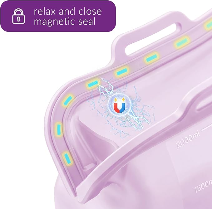 68oz Reusable Silicone Food Storage Bags with Magnetic Seal, Stand Up Freezer Bags for Meal Prep, Snacks, Sandwiches & Leftovers, Dishwasher Safe Reusable Food Storage Bag (Purple)