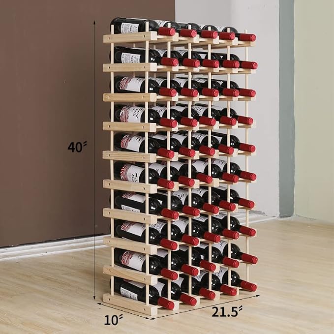 Wine Rack Small countertop Cabinet Stackable Storage Wooden freestanding Floor Wine Holder (50 Bottles)