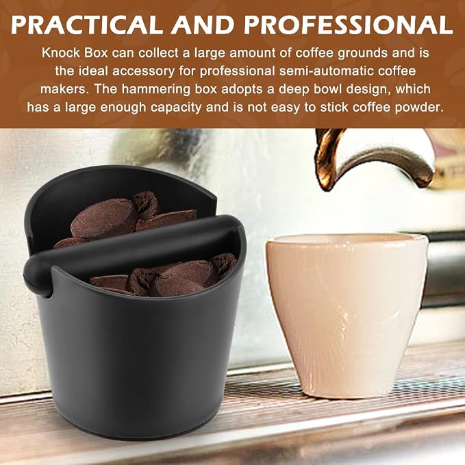 Coffee Knock Box, 5 Inch Espresso Dump Bin with Detachable Knock Rod & Silicone Tamper Pad, Non-Slip Base for Home Office Espresso Machine Accessories