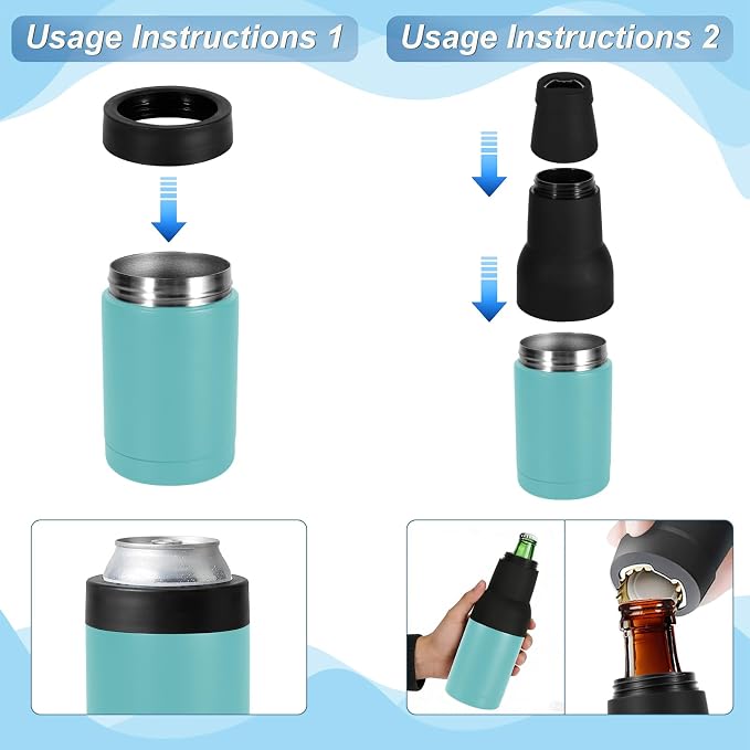 12oz Frosty Can Cooler Double Walled Stainless Steel Bottle Holder | Mint Green Beer Bottle Insulator Slim Can Cooler with Beer Opener Vacuum Insulated Ice Cold Clear Water Home Goods