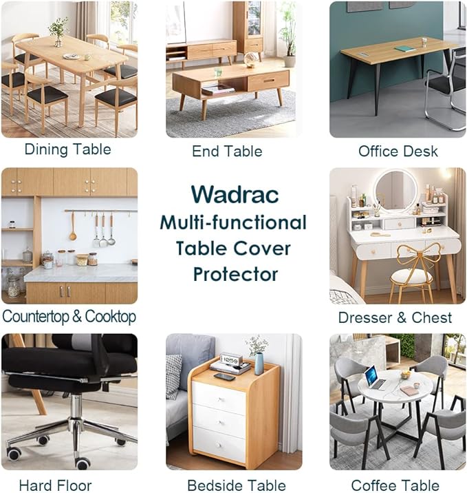 Wadrac Clear Table Protector Plastic Table Cloths PVC Night Stand Table Cover Mat Office Desk Mat Shelf Surface Protection Crystal Children Painting Cover Pad Transprent Rectangular 26x47 inch