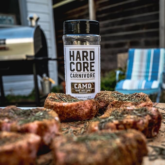 Hardcore Carnivore Camo | Wild Game Rub for Venison, Elk & Lamb, 10.5oz | Savory herbs & balanced spices elevate wild game flavor. Great on venison, lamb & pork. MSG Free & Gluten Free