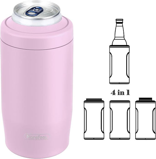 Morefeel 4-in-1 Insulated Can Cooler for 12 oz Cans & Bottles | 304 Stainless Steel Can Holder Fits 12 Oz Slim Cans, Standard Cans, Beer Bottles & Works as A Open Cup; Dishwasher Safe