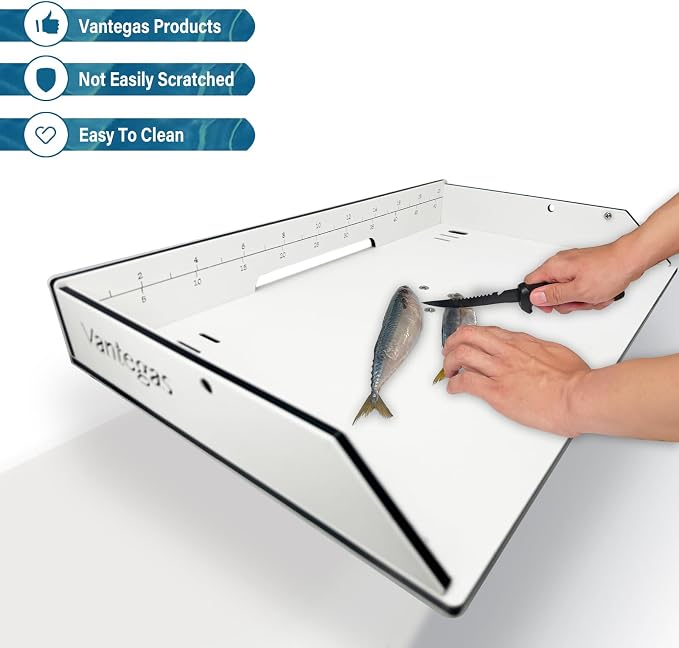 Boat Cutting Board Bait Table Filet Table with Fish Ruler For Fish Cleaning Station, In Single Rod Holder With Plier Storage and Knife Slot, Marine Accessories For Boats Grill