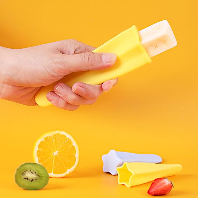 Silicone Ice Pop Molds Popsicles Molds, 8 PCS Reusable Hand Held Popsicles Makers for Kids, Multicolored Star Shaped Ice Pop Molds with Attached Lid for DIY Ice Cream Yogurt Sticks Jelly Chocolate
