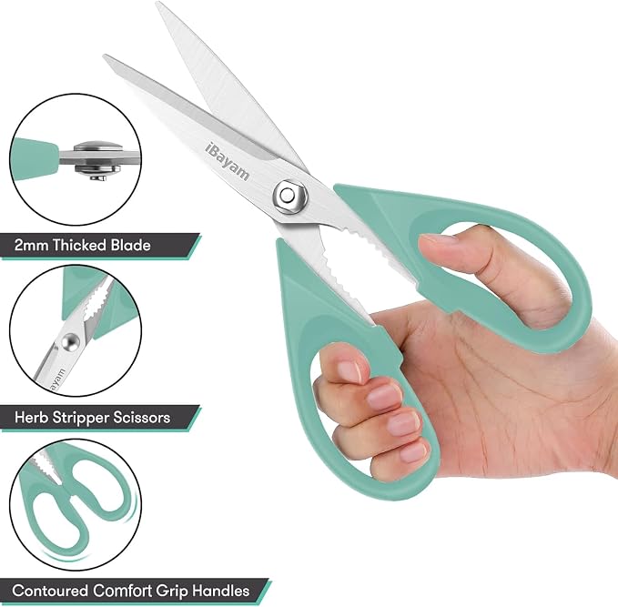 iBayam 1-Pack Kitchen Scissors All Purpose Kitchen Shears Heavy Duty 8.5" | Cooking Scissors with Protective Sheath for Food, First Apartment Camper Essentials, Home Kitchen Gadgets, Utensils