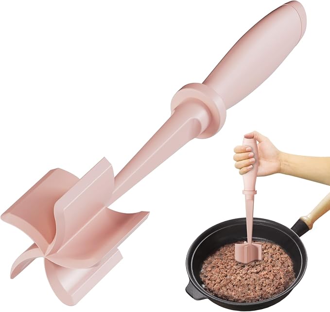 Upgrade Meat Chopper Hamburger Masher Ground Beef Smasher Utensil Mix Tool | Premium Heat Resistant Meat Masher, Nylon Potato Mashers Beef Smasher, Dishwasher Safe Non Stick Mix & Chop Tool Gift-Pink