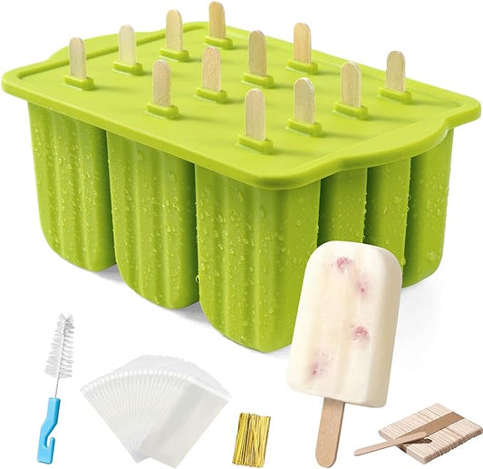 Popsicles Molds, MEETRUE 12 Pieces Silicone Popsicle Molds Easy-Release BPA-free Popsicle Maker Molds Ice Pop Molds Homemade Popsicle Ice Pop Maker with 50PCS Popsicle Sticks+Cleaning Brush