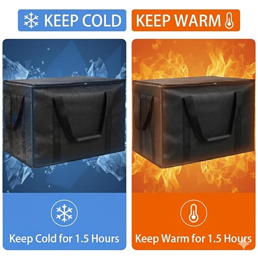 Insulated Food Delivery Bag, XXXL Insulated Reusable Grocery Cooler/Hot Bags, Tote Bag for Shopping/Travel/Doordash, Catering Bag Doordash 22x14x13, Black, 1-Pack | XXXL Cooler/Hot Bags, Insulated Tote Bag for Pizza Delivery/Shopping/Travel/Drivers/Pic...