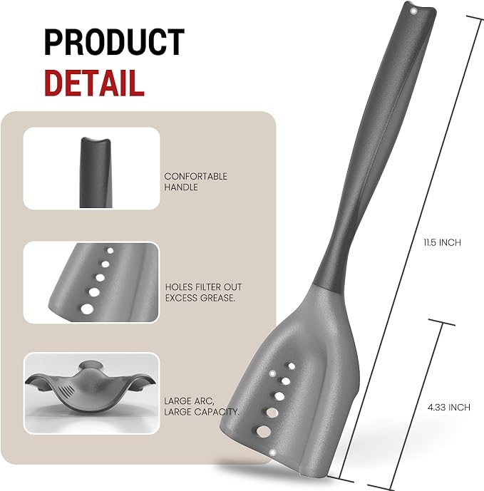 2Pack Meat Chopper Mincing Spatula, Silicone Grinder for Ground Beef | Heat Resistant, Smasher for Potato Mix Tool, Non-Scratch for Non-Stick Pans, Meat & Poultry Tenderizers, Black