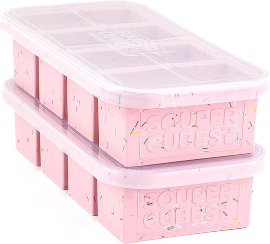 Souper Cubes 1 Cup Silicone Freezer Trays with Lids, Cotton Candy, 2-Pack | 100% Platinum-Cured Silicone Freezer Cubes, Oven and Microwave Safe, Perfect for Freezing Soup, Protein, Grains and More