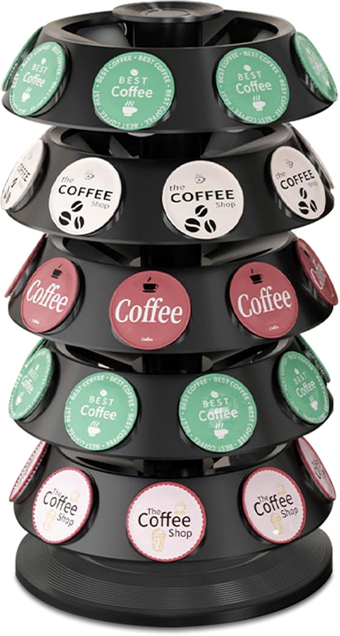 CEHNCEH K Cup Holder: Coffee Pod Carousel Organizer, Compatible with 40 Keurig K-Cup Pods, Spins 360-Degrees - Lazy Susan Platform, Home or Office Kitchen Counter Organize (New Model Black)