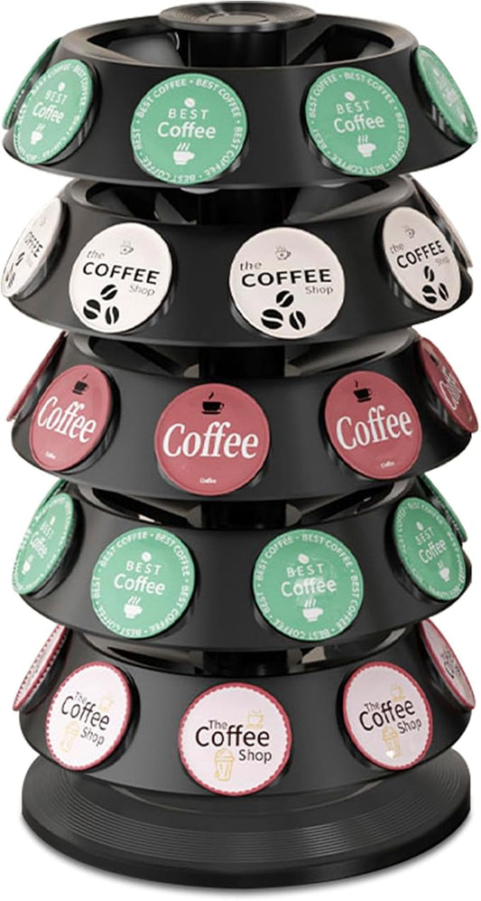 CEHNCEH K Cup Holder: Coffee Pod Carousel Organizer, Compatible with 40 Keurig K-Cup Pods, Spins 360-Degrees - Lazy Susan Platform, Home or Office Kitchen Counter Organize (New Model Black)