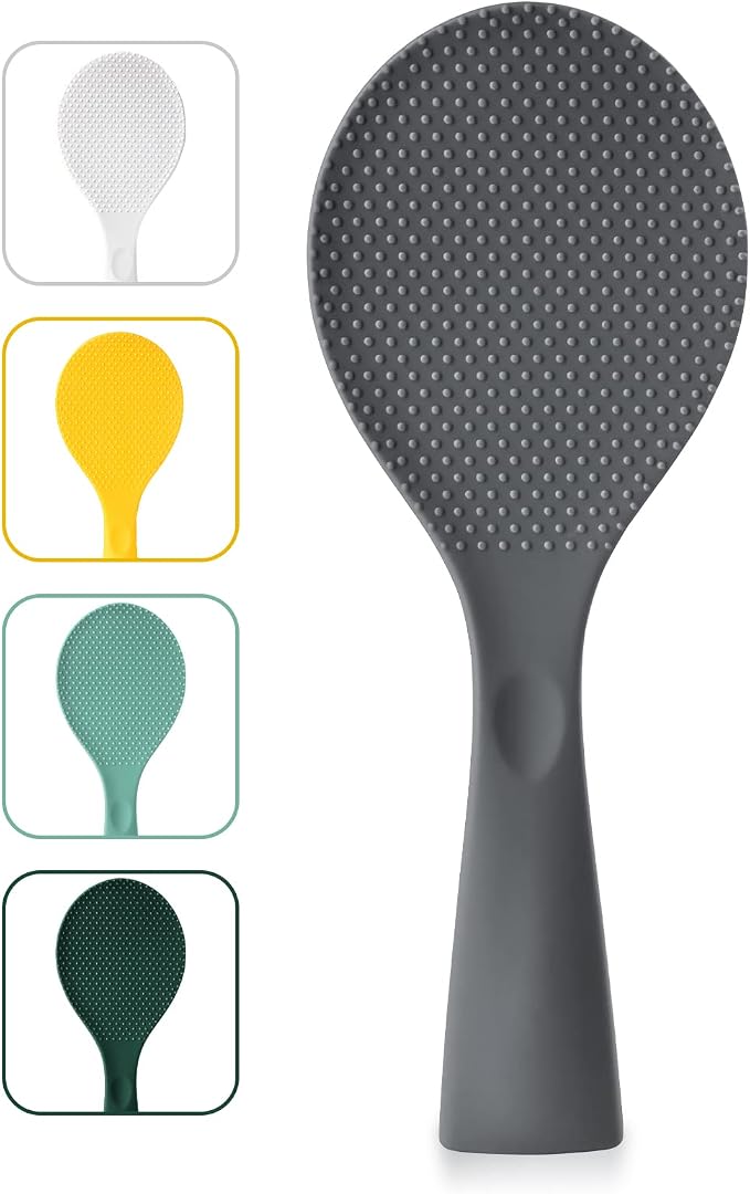 Silicone Standing Rice Spatula with Non-Stick Paddle, Heat Resistant Rice Cooker Spoon, Serving Spoon - Space Gray