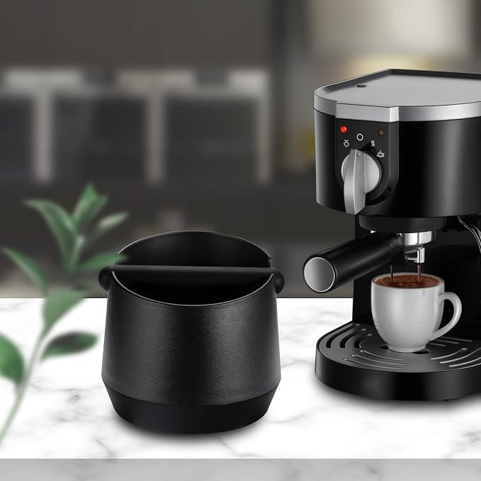 HOMEE 5.8 Inch Espresso Coffee Knock Box with Removable Knock Bar (Round) | Shock-absorbent espresso grounds knock box with Removable Knock Bar and Non-Slip Base for easy coffee ground disposal