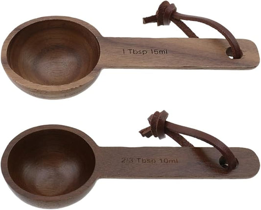 15ml and 10ml Wood Measuring Spoons and Scoops Set Wooden Tablespoon Scoop 1 TBSP and 2/3 TBSP Retro Coffee Spoons for Dry Ingredients Ground Tea Spice (Walnut Color, 1TBSP+2/3TBSP)