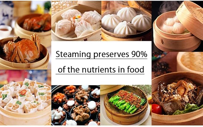 Hcooker. Bamboo Steamer Basket 9.4-Inch 3-Tier Dumpling Steamer for Cooking | Stainless Steel Reinforced Rim | Sauce Dish, 2 Chopsticks, 3 Cotton Liners | Steam for Asian Food Dim Sum Bun Rice Vegetables