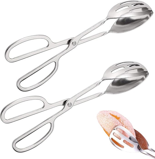 2 Pieces Buffet Salad Tongs for Kitchen Serving and Cooking, Stainless Steel Food Scissor Tongs, Catering Utensil for Bread Cake Bake Steak Barbecue (Silver)