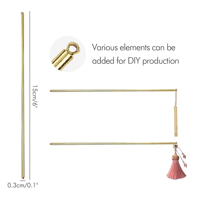 Lawie 40 Pack 6 Inch Gold Silver Long Metal Straight Hair Sticks with Hole Pencil Plain Hair Picks Forks Needle Rod Blank Thin Hairpins Hair Shawl Pins Chopsticks Bun Holder Craft DIY Accessories Bulk