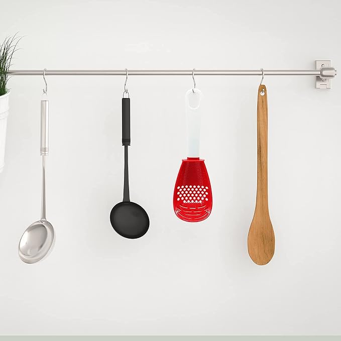 6 in 1 Multifunctional cooking gadgets, 356°F Heat Resistant kitchen gadgets, Egg Separator, Cooking, Draining, Mashing, Grating, Cooking spoon Red
