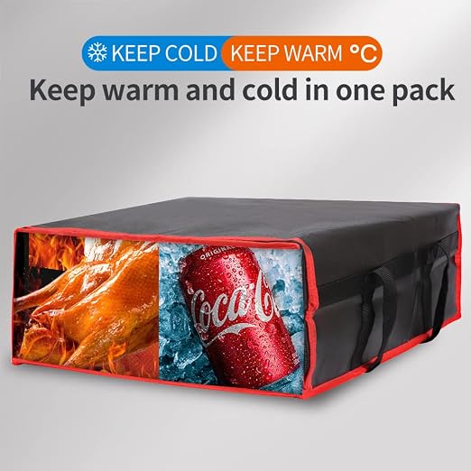 Bodaon Insulated Pizza Delivery Bag, 20" x 20" x 8" Pizza Warmer Bags for Carry Hot, Insulated Food Delivery Bag, Insulated Grocery Bags, Black with Red Edge, 1-Pack | Pizza Bags for Delivery Carry Hot, Insulated Food Delivery Bag, Grocery Shopping, Co...