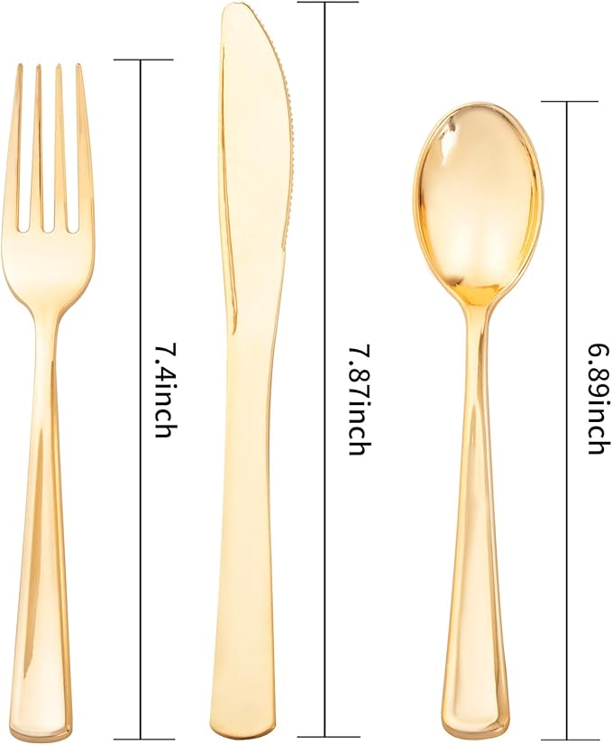Liacere 200Pcs Gold Plastic Silverware-Gold Plastic Cutlery - Disposable Silverware include 100 Forks 50 Spoons 50 Knives Perfect for Parties&Weddings&Restaurants&Thanksgiving&Fall Decor