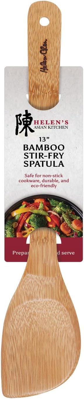 Helen's Asian Kitchen Bamboo Stir Fry Spatula, 13-Inch, Wok Cooking Tool For Stirring, Mixing, Turning, And Serving