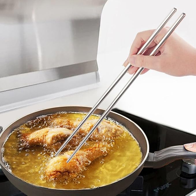 MyLifeUNIT Extra Long 14 Inch Japanese Hot Pot Chopsticks, Stainless Steel Cooking Frying Noodle Chopsticks (3 Pairs Set)