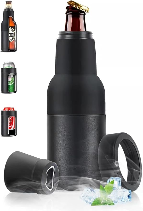 Stepstall 14 oz. Beer Bottle and Can Cooler with Beer Opener,3 in 1 Can Cooler, Slim Can Beer Bottle Insulators Holder, Double Walled Stainless Steel Insulated Can Cooler for Beer,Soda