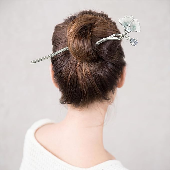 6 PCS Chinese Hair Sticks Silver Crystal Hair Stick for Buns Long Hair Chinese Hanfu Metal Hair Chopsticks Hair Bun Updo Holders Long Thick Hair Accessories for Women