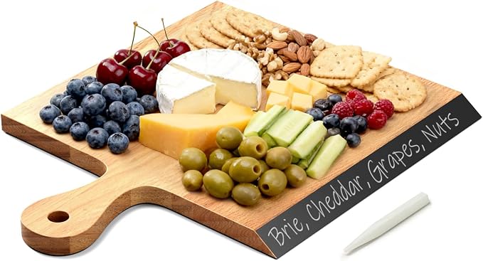 Acacia Wood Cutting Board with Handle, 2-in-1 Reversible Charcuterie Board & Chopping Board, Large 17"x13" Chalkboard Edge Serving Board for Meat & Cheese, Fruit and Nuts, Christmas Gift