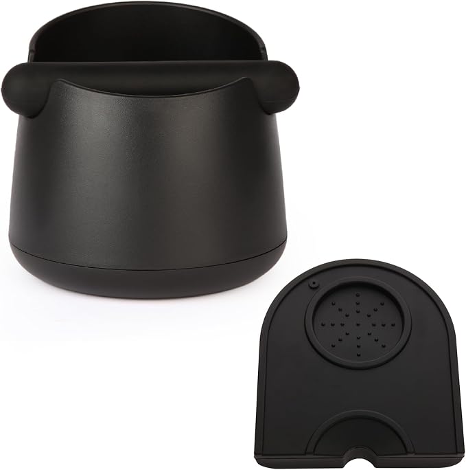 IAOSEN Knock Box Large Capacity Design Espresso Knock Box Tamping Mat Espresso Machine Accessories Set of 2 with Removable Knock Bar and Anti-Slip Base for Home Office Barista Tools for Bar Shop