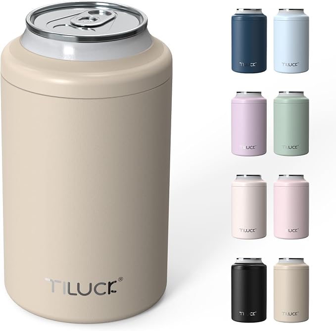 TILUCK Standard Can Cooler, Stainless Steel Insulated Cans, 12 oz | Beer & Hard Seltzer, Doucle-Walled Stainless Steel Insulated Slim Cans, Slim 12 oz