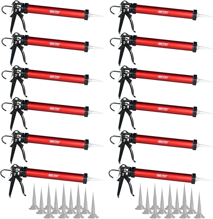 AWF PRO Sausage Caulking Gun 20 oz, 25:1 Thrust Ratio, Pack of 12 | 20 oz Foil Pack and 10 oz Cartridge Convertible, Aluminum Barrel, Includes 3 Tips