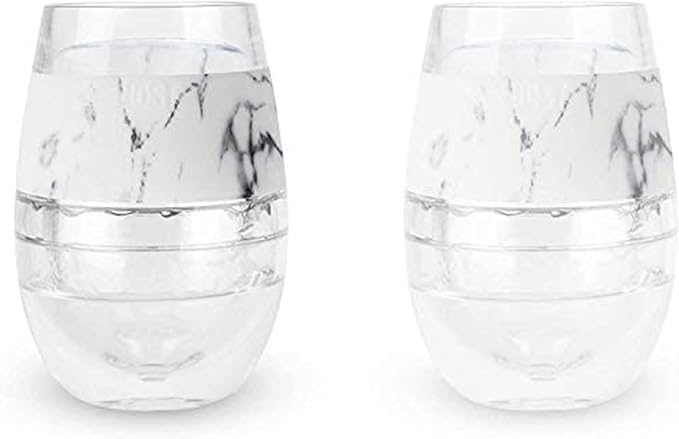 Host Wine Freeze Cup Set of 2 - Plastic Double Wall Insulated Wine Cooling Freezable Drink Glasses with Freezing Gel, Wine Glass Gift for Red and White Wine, 8.5 oz Marble