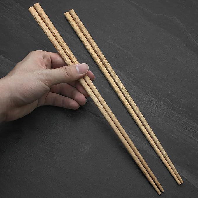AYFIDISHS Wooden Cooking Chopsticks, 12.9 Inch Extra Long Sauced Kitchen Chopsticks for Noodles, Sauces, Hot Pot, 2 Pairs