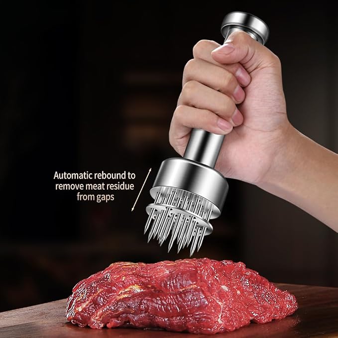 Stainless Steel Meat Tenderizer Tool, 21 Sharp Needles, Chicken Meat Tenderizer, Tenderizing Steak, Beef, Chicken, Pork, Barbecue, Marinating Prep Tool, with free cleaning brush