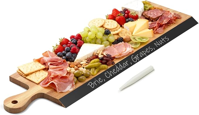 32" Acacia Charcuterie Board with Handle – Extra Long Serving Platter with Chalkboard Edge for Cheese, Meat & Appetizers – Large Wooden Kitchen Board for Parties, Gatherings & Home Decor