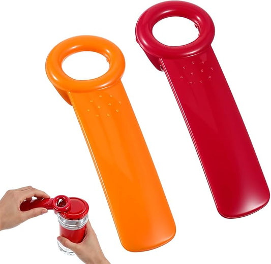 2Pack Easy Grip Jar Opener, Plastic Jar Key for Tight Bottles, Effortless Lid Opener for Carpal Tunnel-Jar Openers Top Rated for Seniors(Orange, Red)