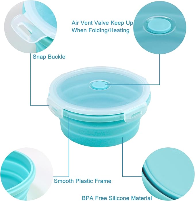Guyuyii Collapsible Bowls with Lids 4 PC Food-Grade Silicone BPA-Free | Round Nesting Set for Camping, RV Travel, Kitchen Storage | Easy Cleaning, Compatible with Freezer, Microwaves, Dishwashers