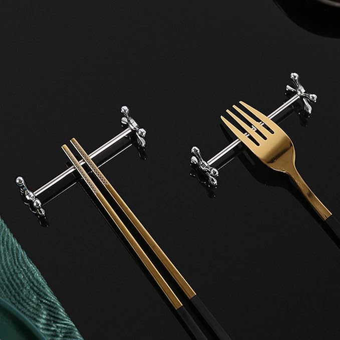 4Pcs Metal Chopsticks Rest Set, Stable Prevent Slip Multifunctional Knife and Chopstick Holder Stainless Steel Chopsticks Rest Pillow for Spoons Forks Knifes