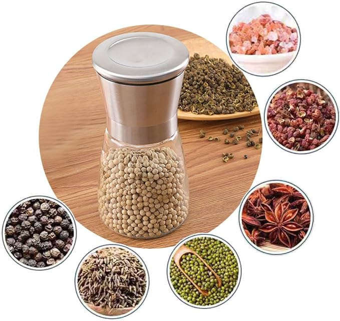 Manual Grinder, Ceramic Core Pulverizer, Adjustable Roughness | Transparent Glass Body See Grind Size Instantly, Stainless Top Cover for Durability, Compact Size Ideal for Camping