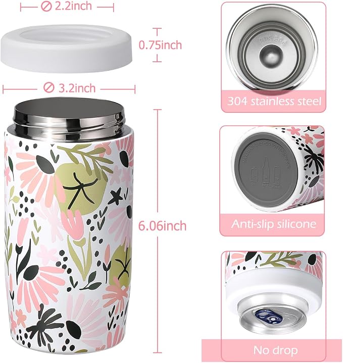 Morefeel 4-in-1 Insulated Can Cooler for 12 oz Cans & Bottles | 304 Stainless Steel Can Holder Fits 12 Oz Slim Cans, Standard Cans, Beer Bottles & Works as A Open Cup; Dishwasher Safe