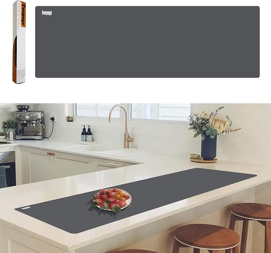 49.2" x 15.7" Large Silicone Mat for Kitchen Counter Protector, Cuttable | Silicon Countertop Protector Mat Heat Resistant Mats for Countertop, Cut to Fit Placemat Ship Roll by Foepoge, Dark Grey