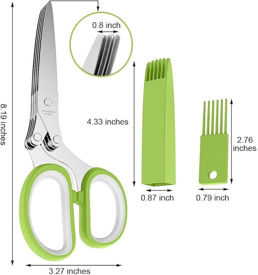 BENEKIY Scissors Herb Stripper Tools Kits 5-Blades Stainless Steel Scissors with Kitchen Herb Stripping Tool, Safe Cover, Cleaning Comb Multipurpose Kitchen Chopping Shear, Mincer