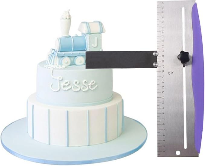 Adjustable Cake Scraper, Leveler and Smoother, Stainless Steel Icing Spatula with Clear Scale for Baking, Frosting, Mousse and Cake Decorating