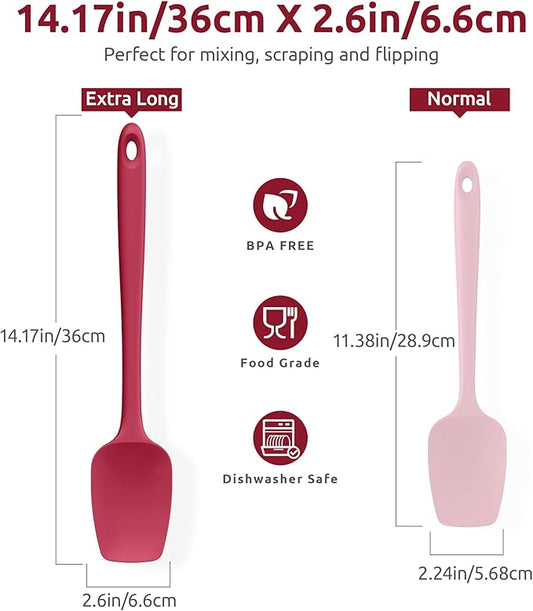 U-Taste Extra-Long 600ºF Heat Resistant Spatula Spoon: 14" Silicone Spoonula Cooking Utensils for Kitchen Use, Non-Stick Scoop Scraper with Soft Edge & Firm Core for Baking, Mixing, Serving (Red)