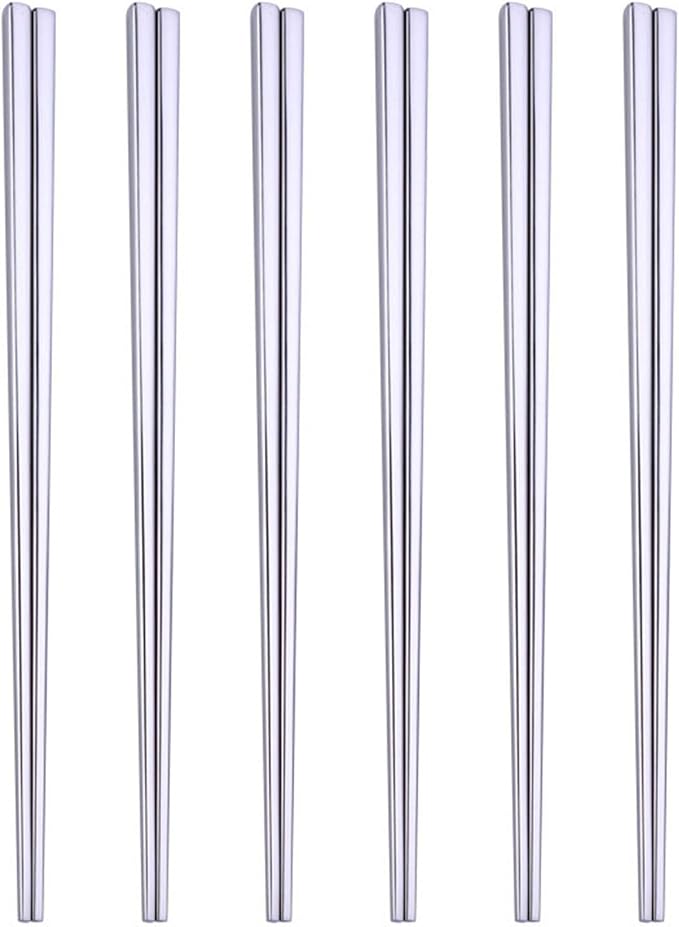 Stainless Steel Chopsticks,Reusable ,Dishwasher Safe , Easy to Use（6 PCS,silver）