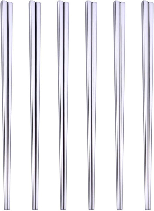 Stainless Steel Chopsticks,Reusable ,Dishwasher Safe , Easy to Use（6 PCS,silver）